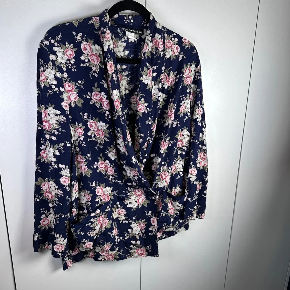 VTG Craig Clothing Womens S Navy Blue Floral Blazer‎ Cottage Feminine Dopamine